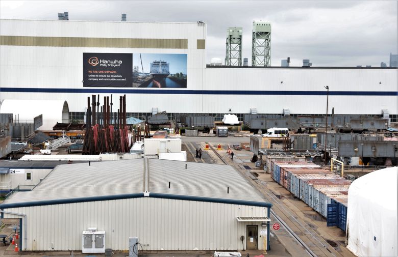 미국 펜실베이니아주 필라델피아 한화 필리조선소 한화필리십야드 조립공장 전경. [한화오션 제공]