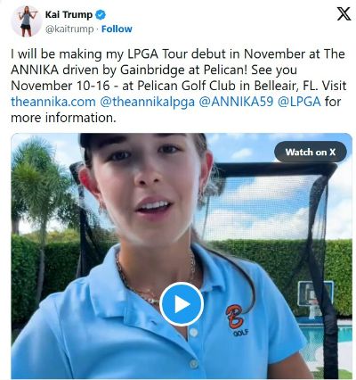 카이 트럼프가 자신의 SNS에 LPGA 투어 출전 사실을 알리고 있다.   [카이 SNS]