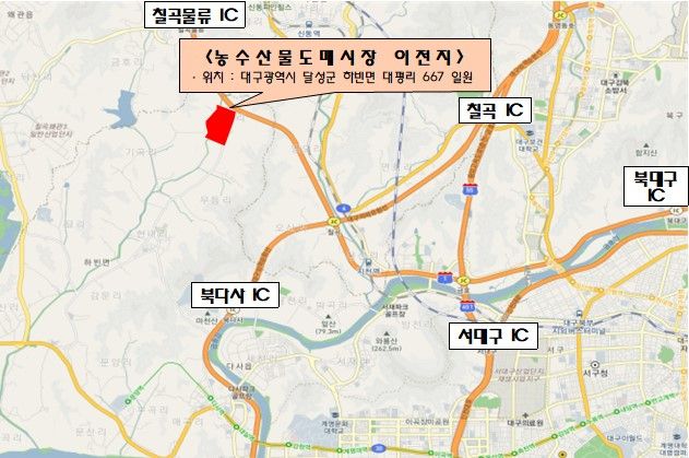 대구농수산물도매시장 이전지 위치도.[대구시 제공]
