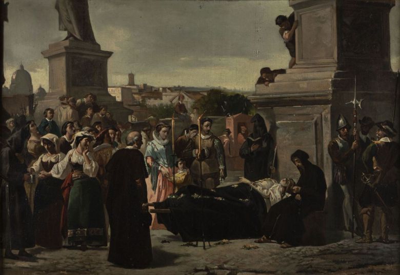 로렌초 발레스(추정), 산탄젤로 다리 위 베아트리체 첸치, 1846년경, 캔버스에 유채, 43x62.7cm