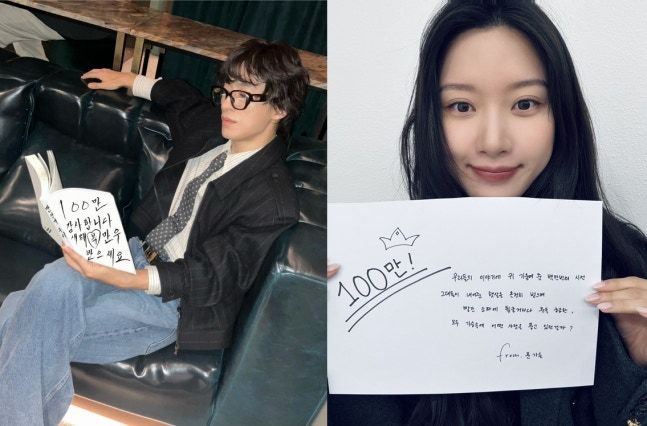 배우 구교환(왼쪽), 문가영 100만 돌파 감사 인사 [사진 쇼박스]