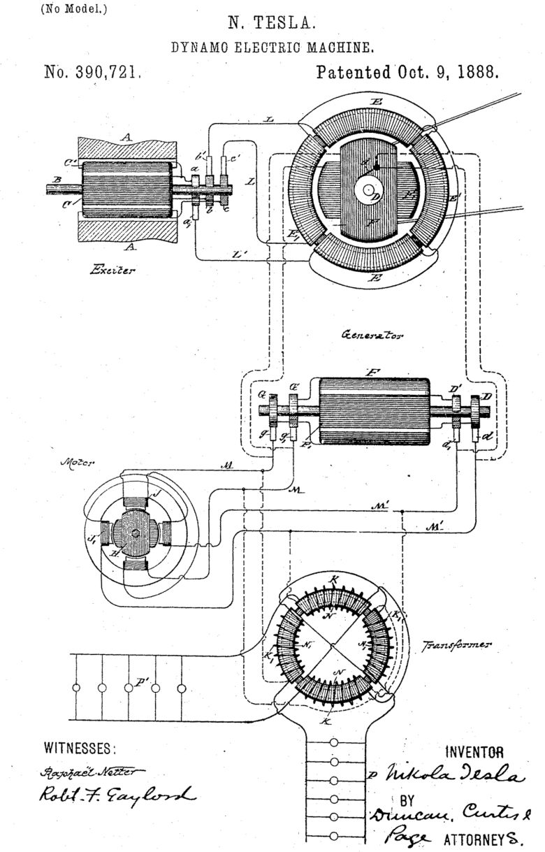 테슬라의 교류 발전기 도면, 미국 특허 390721호