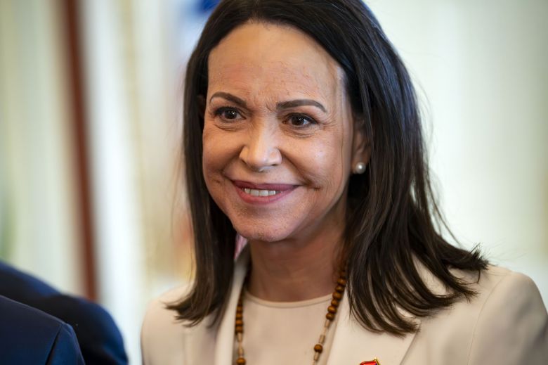 베네수엘라의 야권 지도자 마차도가 지난 15일(현지시간) 워싱턴DC 백악관에서 트럼프 대통령과 회담을 가진 후, 연설을 하기 위해 미 의회를 방문했다. [UPI]