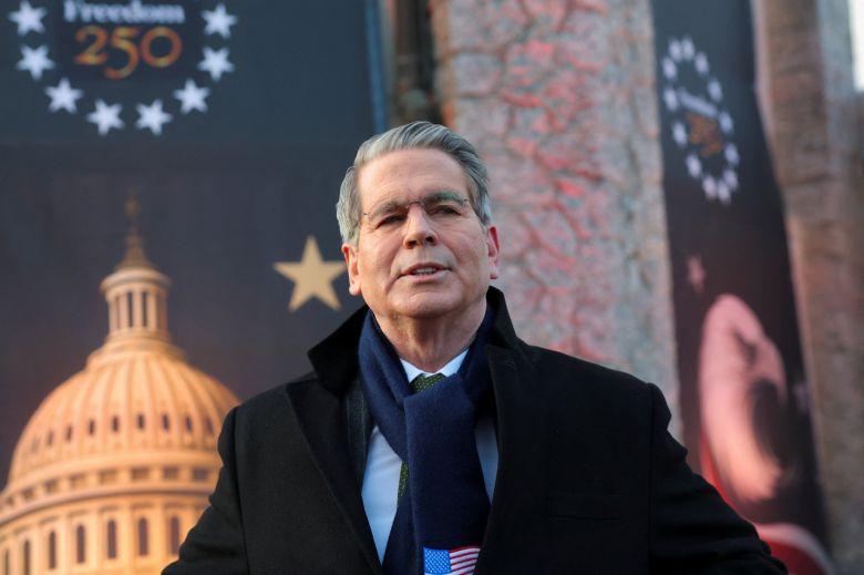 스콧 베센트 미국 재무장관이 19일(현지시간) 스위스 다보스에서 열린 세계경제포럼에 참석해 기자회견을 하고 있다. [로이터]