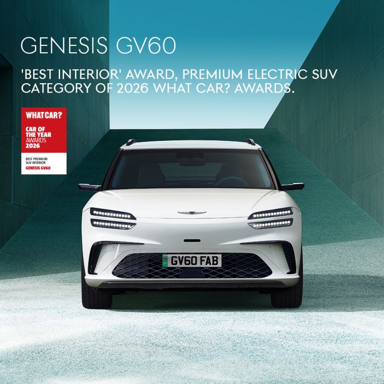 영국 자동차 전문 매체가 주관하는 차급별 최고 모델 시상식 ‘2026 왓 카 어워즈’에서 제네시스 GV60이 ‘프리미엄 전기 SUV 최고의 인테리어’로 선정됐다. [현대자동차그룹 제공]