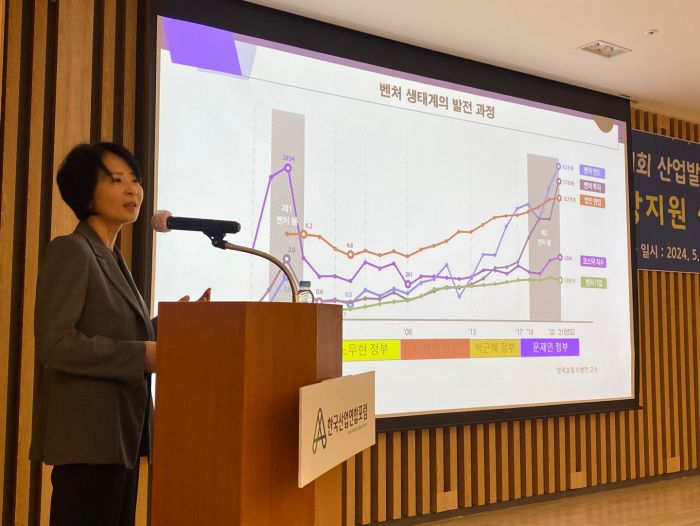 최수진 22대 국회의원(국민의힘) 당선자가 지난 28일 한국산업연합포럼-한국바이오협회가 개최한 바이오 기업 성장지원 생태계 조성 방안 포럼에서 발표하고 있다. 사진=유수인 기자