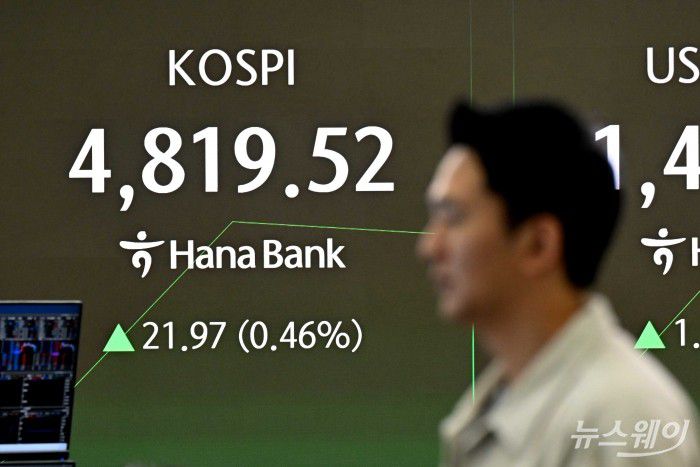 코스피 지수가 연초 이후 반도체·원자력발전·조선 등 업종 순환매 속에 11거래일 연속 상승 여파로 장중 첫 4800선을 사상 최고치 돌파한 16일 오전 서울 중구 하나은행 본점 딜링룸에서 직원이 업무를 보고 있다. 이날 코스피는 4820.66(▲23.11p, 0.48%)로 개장했다. 사진=강민석 기자 kms@newsway.co.krnewsway.co.kr