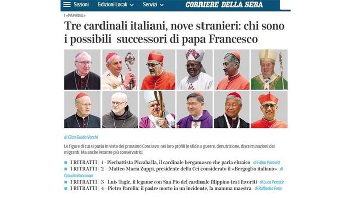 이탈리아 일간지 코리에레델라세라가 꼽은 차기 교황 유력 후보 12명(하단 오른쪽 두번째는 유흥식 추기경) (사진=이탈리아 일간지 코리에레델라세라 캡처)