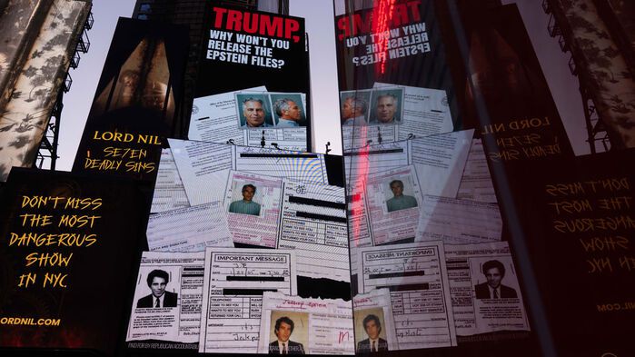 뉴욕 맨해튼 타임스스퀘어에 등장한 엡스타인 파일 공개요구 (사진=게티이미지코리아)