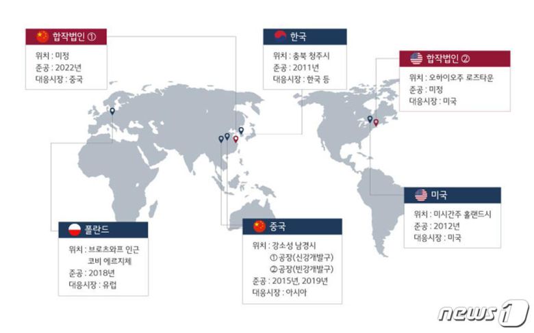 LG화학 글로벌 전기차 배터리 4각 생산체제 및 합작법인 현황 © 뉴스1