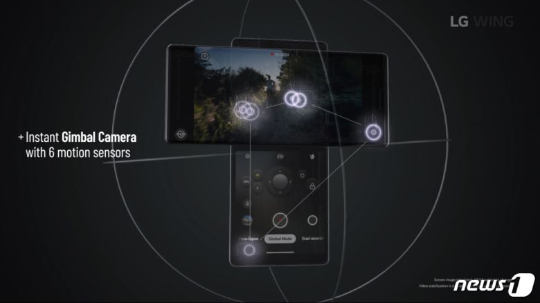 LG전자가 14일 오후 11시 온라인 공개행사를 통해 전략 스마트폰 'LG 윙'(LG WING)을 전격 공개했다. 짐벌 모션 기능 (LG전자 제공) © 뉴스1