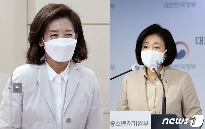 나경원 전 자유한국당 원내대표(왼쪽)와 박영선 중소벤처기업부 장관.© 뉴스1