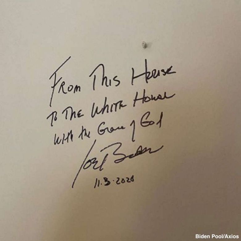 바이든 후보의 친필 서명. © 뉴스1