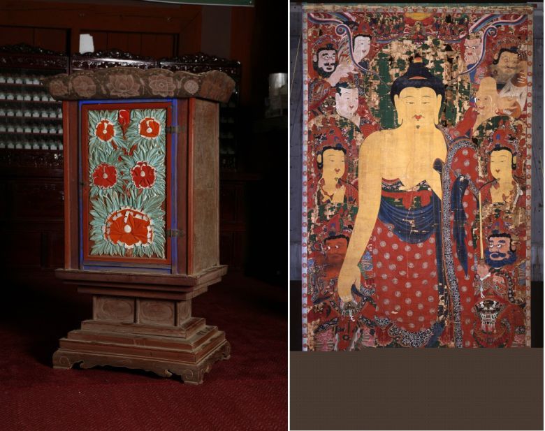 구미 대둔사 경장, 상주 남장사 영산회 괘불도.(왼쪽부터, 문화재청 제공)© 뉴스1