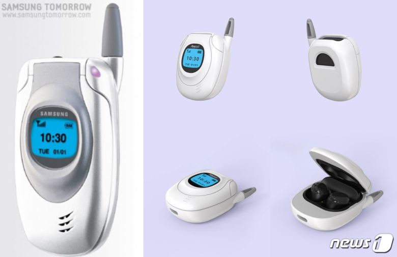 삼성전자 SGH-T100(왼쪽)을 모티브로 제작된 갤럭시버즈 프로 커버 케이스(삼성닷컴 갈무리) © 뉴스1