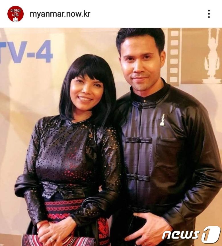 태국 방콕행 비행기를 타고 떠나려다 억류된 미얀마 영화감독 크리스티나 키(왼쪽)와 배우 젠 키 부부. (미얀마나우 인스타그램 갈무리/뉴스1)