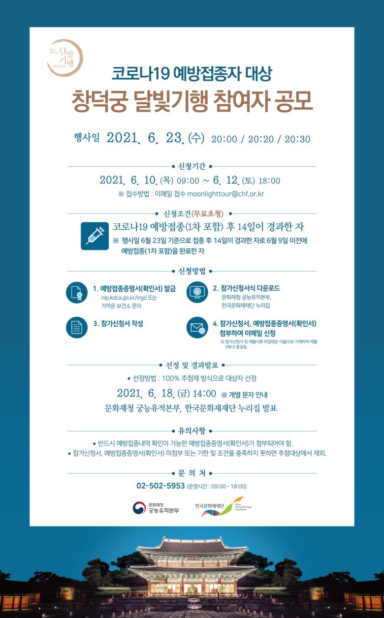 코로나19 예방접종자 대상 창덕궁 달빛기행 안내 홍보물
