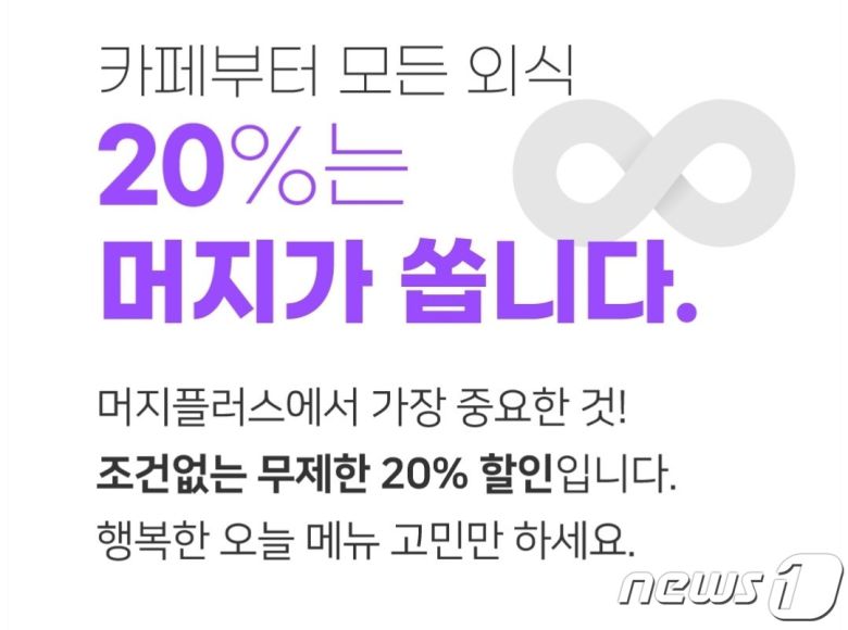 그동안 머지플러스는 '20%' 높은 할인율을 내세워 지난 2019년 1월 모바일 바우처 서비스를 시작한 뒤 100만명의 누적 가입자를 모으고 1000억원 이상의 머지머니를 발행하는 등 급성장해왔다. (머지플러스 갈무리) © 뉴스1
