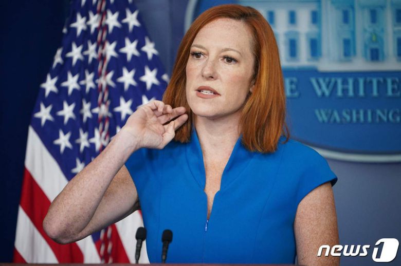 젠 사키 백악관 대변인이 워싱턴 백악관 브래디 룸에서 브리핑을 갖고 아프가니스탄 카불의 조기 함락 가능성과 관련해 “안보 상황을 면밀히 주시하고 있다”고 밝히고 있다. © AFP=뉴스1 © News1 우동명 기자