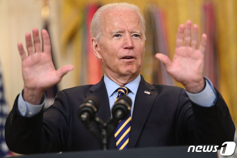 조 바이든 미국 대통령이 백악관에서 "미군은 아프가니스탄에서 목표를 달성했다＂며 미군의 임무가 8월 31일 종료될 것이라고 밝히고 있다. . © AFP=뉴스1 © News1 우동명 기자