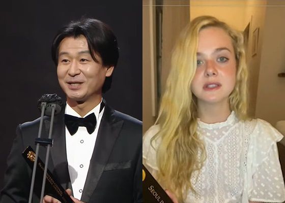 박혁권(왼쪽) 엘르 패닝/ 사진='서울드라마어워즈 2021' 방송 화면 갈무리 © 뉴스1