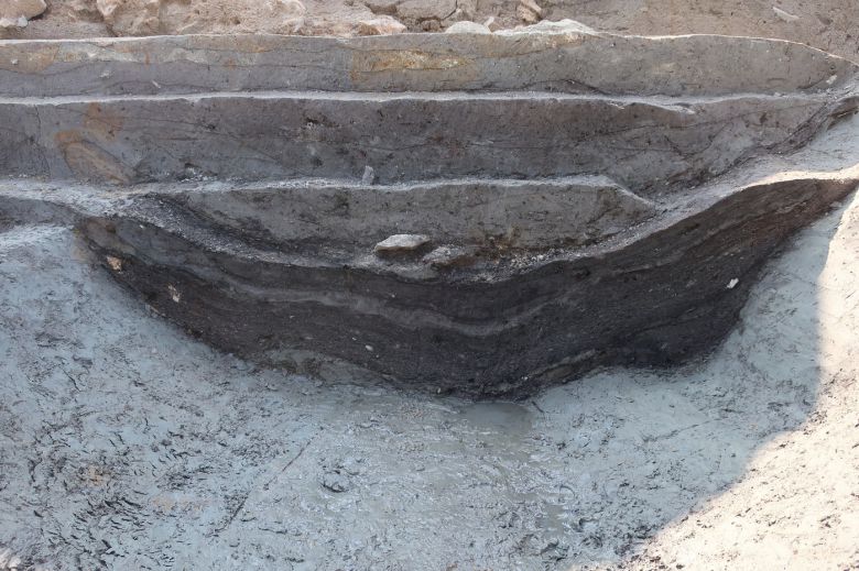 성벽 조성 이전 구덩이와 내부 퇴적 유기물의 세부 모습