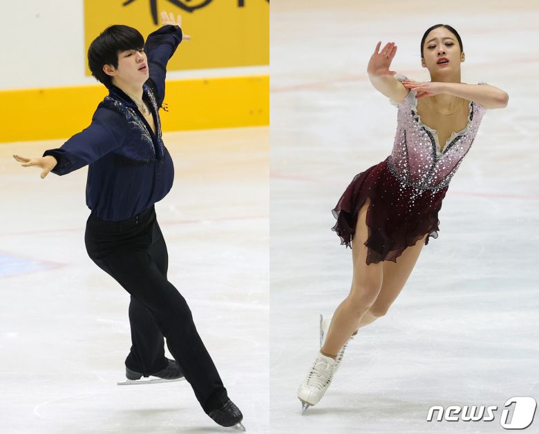 제76회 전국남녀피겨스케이팅 종합선수권대회 겸 2022 베이징 동계올림픽 2차 선발전 프리스케이팅에서 나란히 1위를 기록한 차준환(왼쪽)과 유영. © News1 안은나 기자