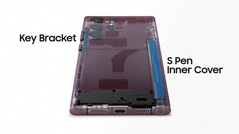 삼성 '갤럭시S22 울트라'에 해양 폐기물 재활용 소재가 적용된 부분 (삼성전자 제공)