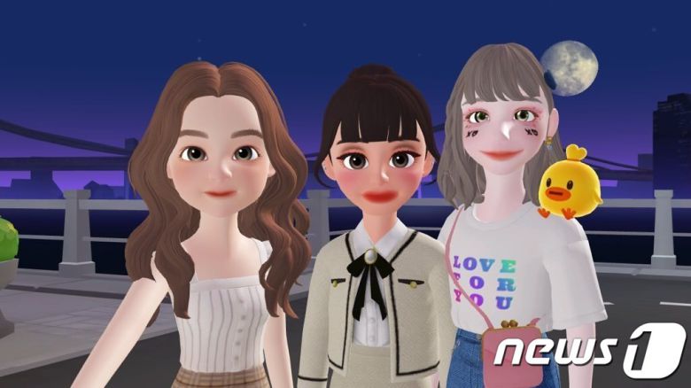 메타버스가 궁금해 제페토에 직접 접속하고 친구들과 사진을 찍어봤다는 이용자(제페토 캡처, 김진아씨 제공)© 뉴스1