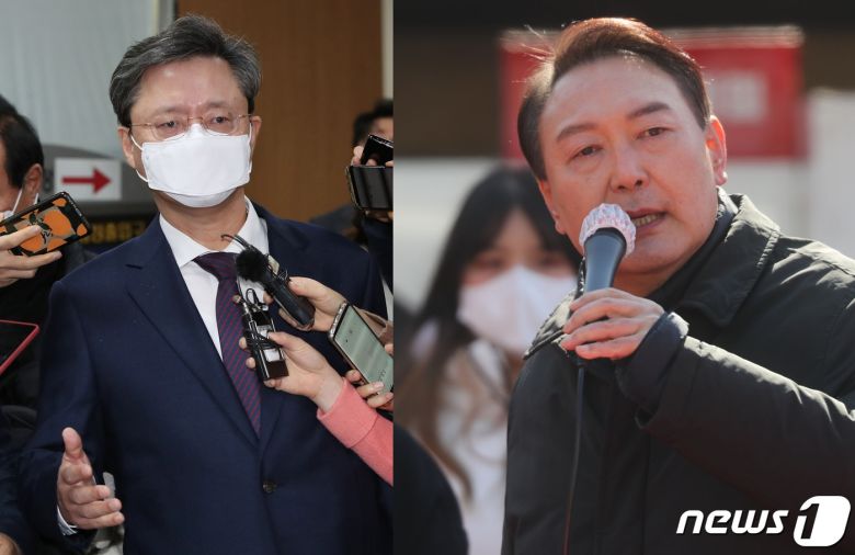 왼쪽부터 우병우 전 청와대 민정수석, 윤석열 국민의힘 대선 후보.© 뉴스1