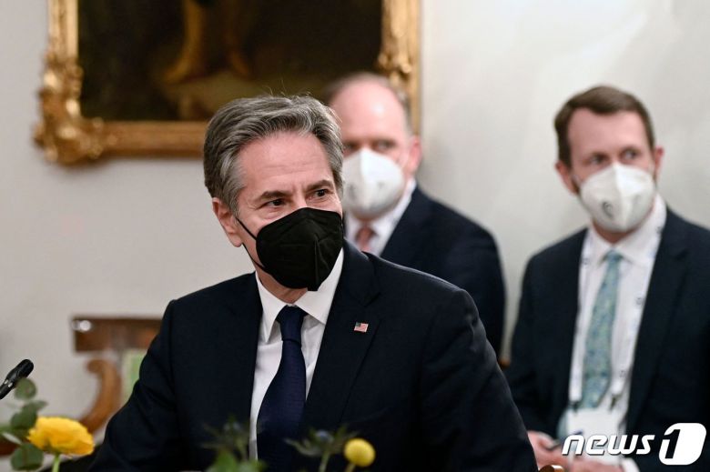 토니 블링컨 미국 국무장관이 18일(현지시간) 러시아의 우크라이나 침공 우려 속 독일 뮌헨 안보회의의 G7 외무장관 회의에 참석을 하고 있다. © AFP=뉴스1 © News1 우동명 기자