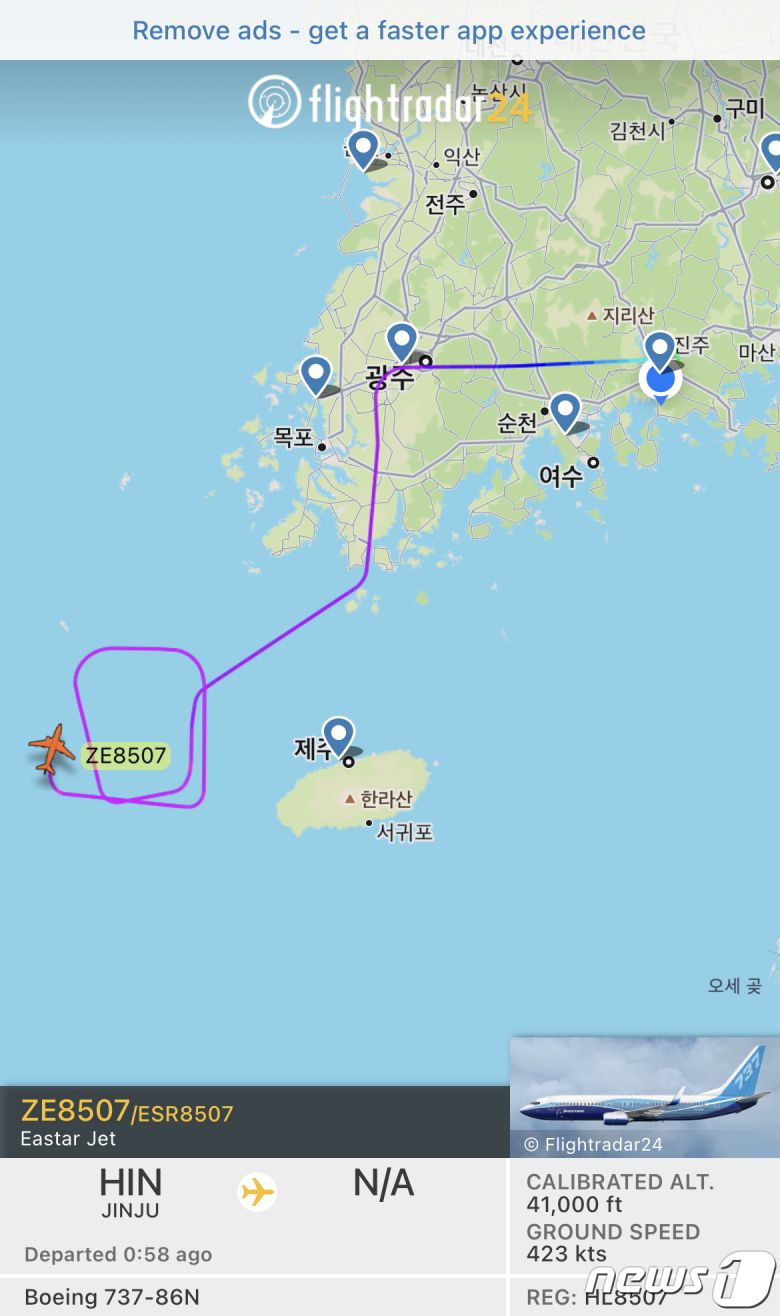 실시간 항공편 추적 사이트 '플라이트 트레이더24' 캡쳐 © 뉴스1