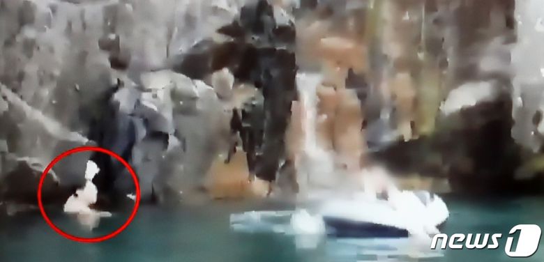 경기 가평 '계곡 사망'사건 당시 피해자의 생전 모습이 담긴 영상이 공개됐다. 영상에는 조현수와 공범이 피해자A씨가 타고 있는 튜브를 강제로 흔들며 괴롭히는 모습이 담겼다. 왼쪽 동그라미 안 인물은 조현수 (채널A 방송 화면) 2022.4.7/뉴스1