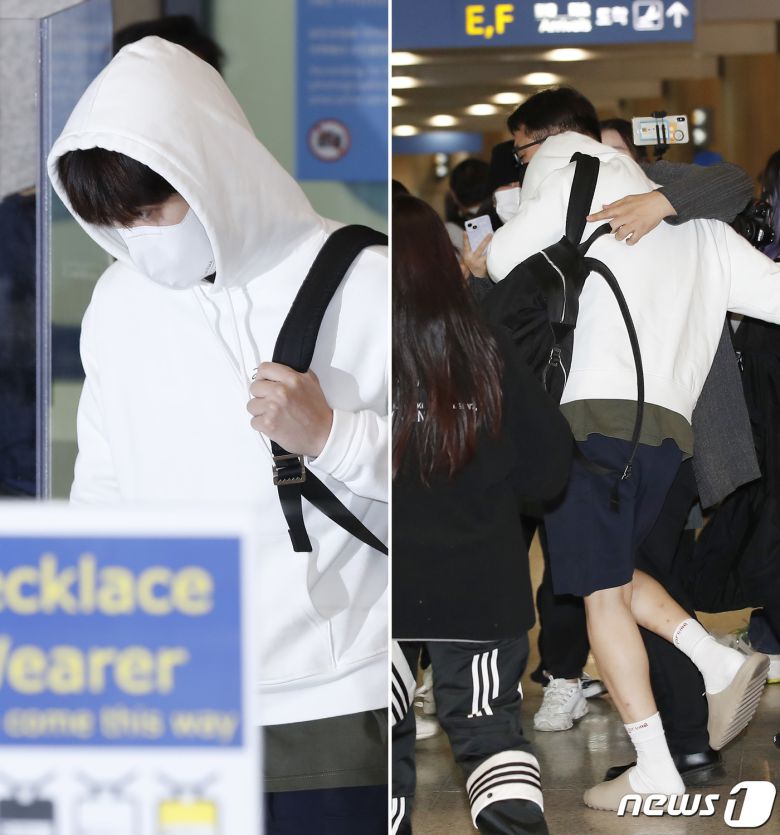 사생활 논란으로 자숙의 시간을 가진 배우 김선호가 영화 '슬픈 열대' 촬영을 마치고 태국에서 입국하고 있다. 2022.4.18/뉴스1 © News1 권현진 기자