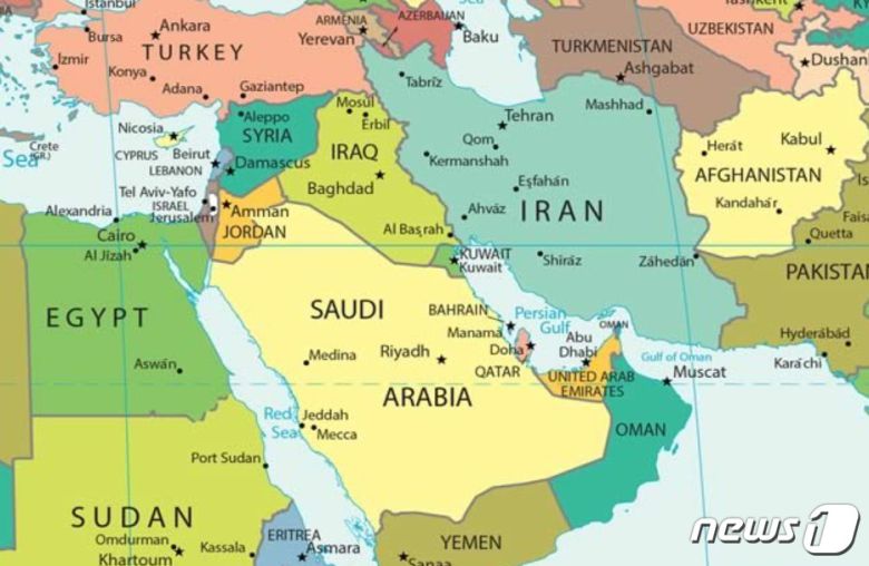 월드오미터(worldometers) 세계지도 中 중동.