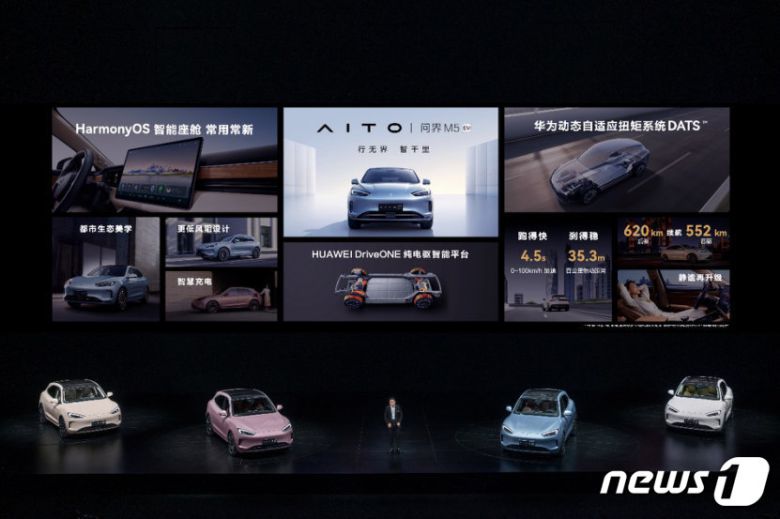 화웨이가 지난 6일(현지시간) 신제품 발표회에서 아이토 M5 EV 모델을 발표하고 있다.