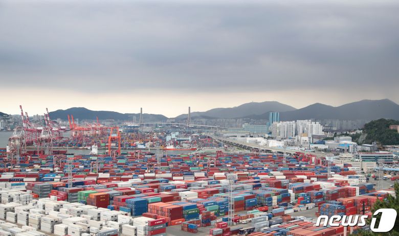 5일 부산 남구 용당부두 야적장에 컨테이너가 가득 적재되어 있다 2022.7.5/뉴스1 ⓒ News1 김영훈 기자