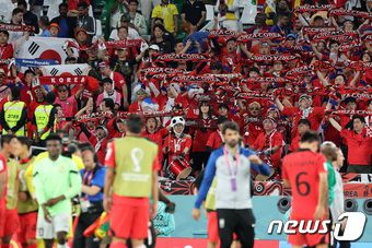 28일 오후(현지시간) 카타르 알라이얀 에듀케이션 시티 스타디움에서 열린 2022 카타르 월드컵 조별리그 H조 2차전 대한민국과 가나의 경기에서 붉은 악마들이 선수들에게 응원을 보내고 있다. 경기 결과는 한국의 2대3 석패. 2022.11.29/뉴스1 ⓒ News1 이동해 기자