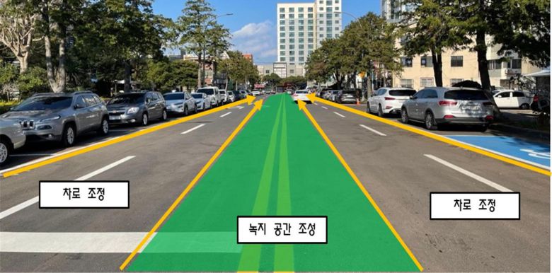 제주시청 앞 제주시 동광로2길 도로 다이어트 시범사업 추진계획안.(제주시 제공)