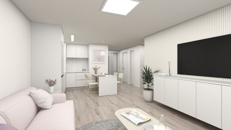 한샘 리모델링 패키지 '심플패키지' 거실 공간을 한샘 3D 설계 프로그램 홈플래너로 구현한 모습(한샘 제공)