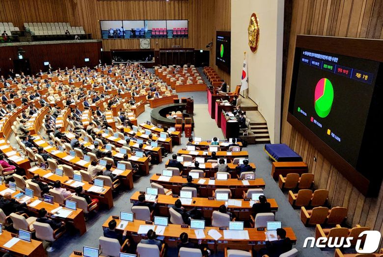 지난 23일 서울 여의도 국회에서 열린 제404회 국회(임시회) 제1차 본회의에서 양곡관리법 일부개정법률안(대안)에 대한 수정안이 재석 266인, 찬성 169인, 반대 90인, 기권 7인으로 가결되고 있다. 2023.3.23/뉴스1 ⓒ News1 유승관 기자