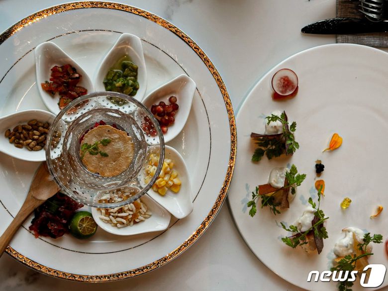 채식 파인다이닝이라고 해도 될 정도로 화려한 메뉴가 눈길을 사로잡는다.ⓒ News1 윤슬빈 기자