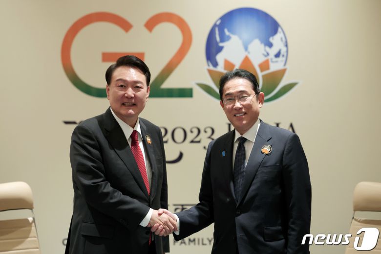 윤석열 대통령(왼쪽)과 기시다 후미오 일본 총리. (대통령실 홈페이지) 2023.9.10/뉴스1 ⓒ News1 오대일 기자
