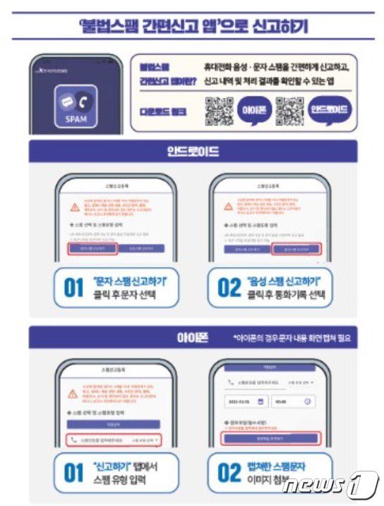'불법스팸 간편신고앱'을 활용하는 법(KISA '불법대응신고센터' 홈페이지 갈무리)