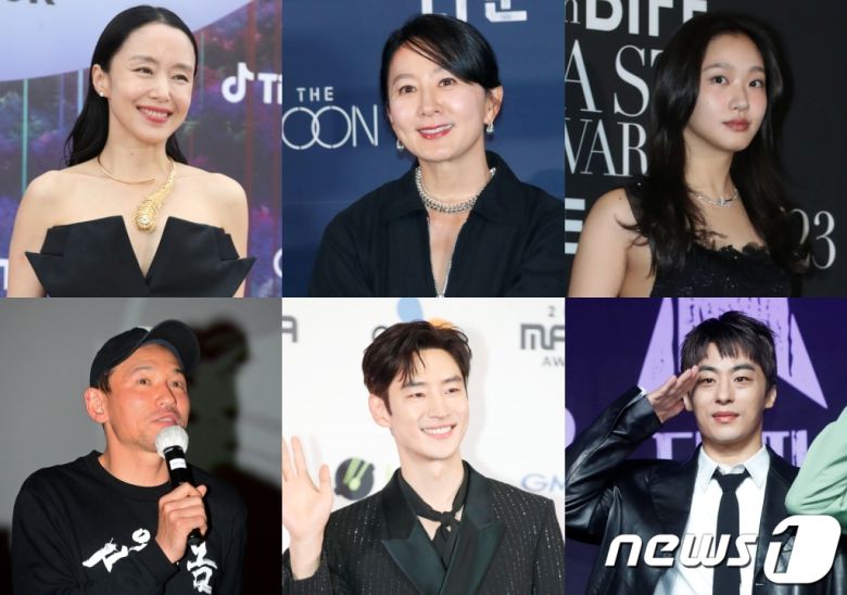 플러스엠 엔터테인먼트 2024 신작 주연들=전도연 김희애 김고은 구교환 이제훈 황정민(왼쪽위부터 시계방향) / 뉴스1 DB