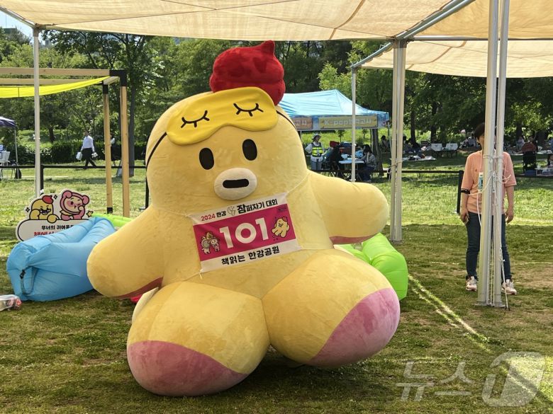 18일 오후 서울 여의도 한강공원(녹음수광장)에서 열리는 제1회 '한강 잠퍼자기 대회'에 시민들이 참석한 모습. 2024.05.18/뉴스1
