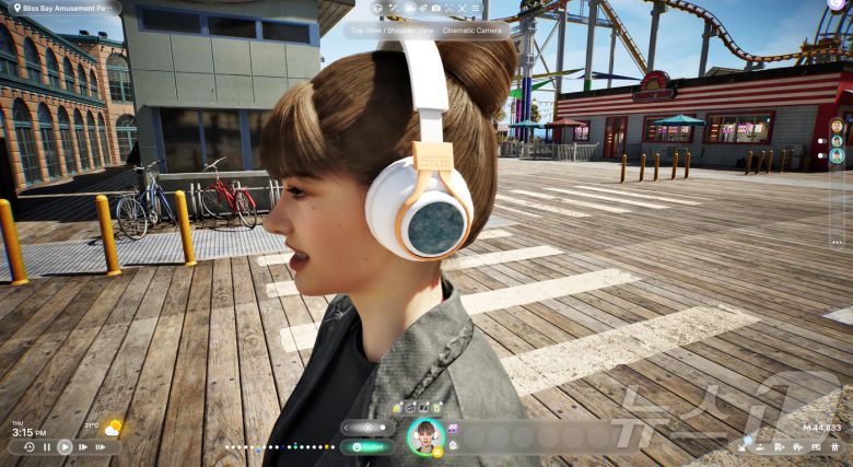 크래프톤의 신작 게임 '인조이(inJOI)'의 캐릭터가 삼성디스플레이의 콘셉트 제품인 'OLED 헤드폰'을 착용하고 있다.(삼성디스플레이 제공)