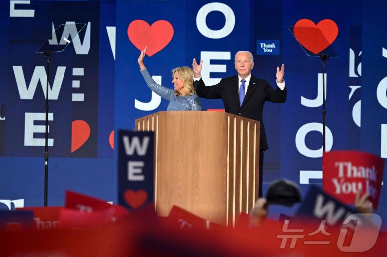 19일(현지시간) 미국 일리노이주 시카고 유나이티드 센터에서 열린 민주당 전당대회 첫날, 조 바이든 대통령이 연설을 하고 있다. 2024.08.19 ⓒ AFP=뉴스1 ⓒ News1 김예슬 기자