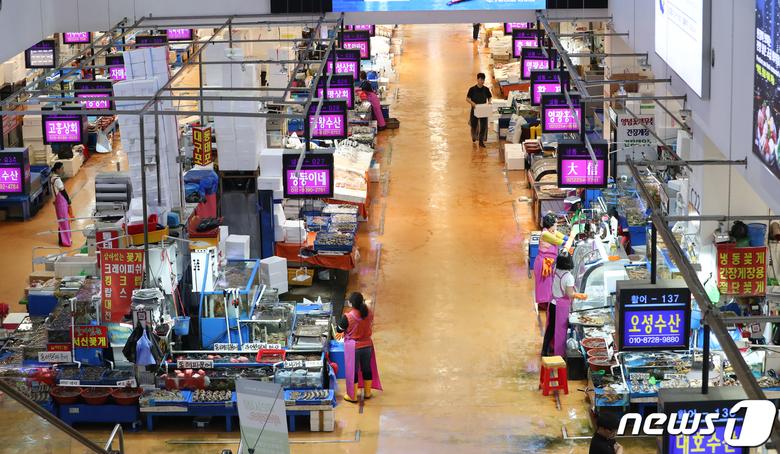 일본 후쿠시마 원전 오염수에 대한 IAEA(국제원자력기구)의 최종보고서 제출이 임박한 4일 서울 동작구 노량진수산시장이 한산한 모습을 보이고 있다. 2023.7.4/뉴스1 ⓒ News1 허경 기자