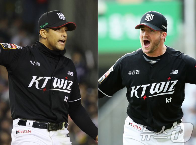 지난 2일과 3일 각각 승리를 견인한 KT선발투스 쿠에바스(왼쪽)와 벤자민. 2024.10.2/뉴스1 ⓒ News1 오대일 기자